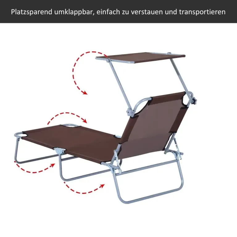 Solstol Brun Metall Hopfällbar Solsäng Solskydd