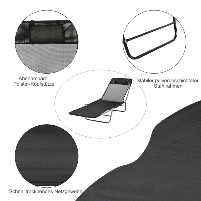 Solstol Relaxsäng Svart Textil Terrass