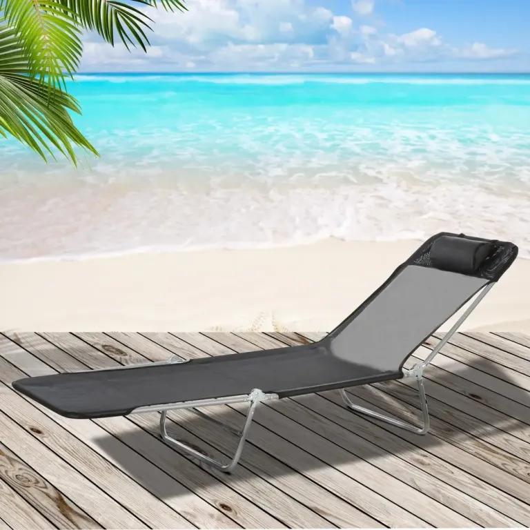 Solstol Relaxsäng Svart Textil Terrass