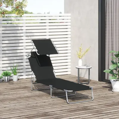 Solstol Svart Metall och Tyg 187 x 58 x 36 cm