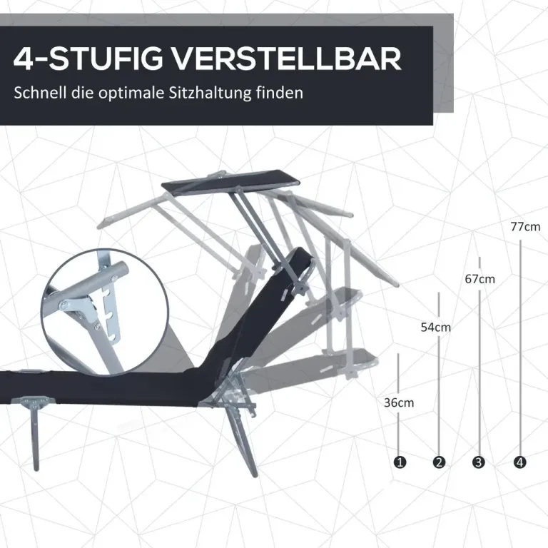 Solstol Svart Metall och Tyg 187 x 58 x 36 cm
