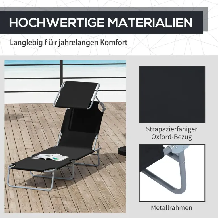 Solstol Svart Metall och Tyg 187 x 58 x 36 cm