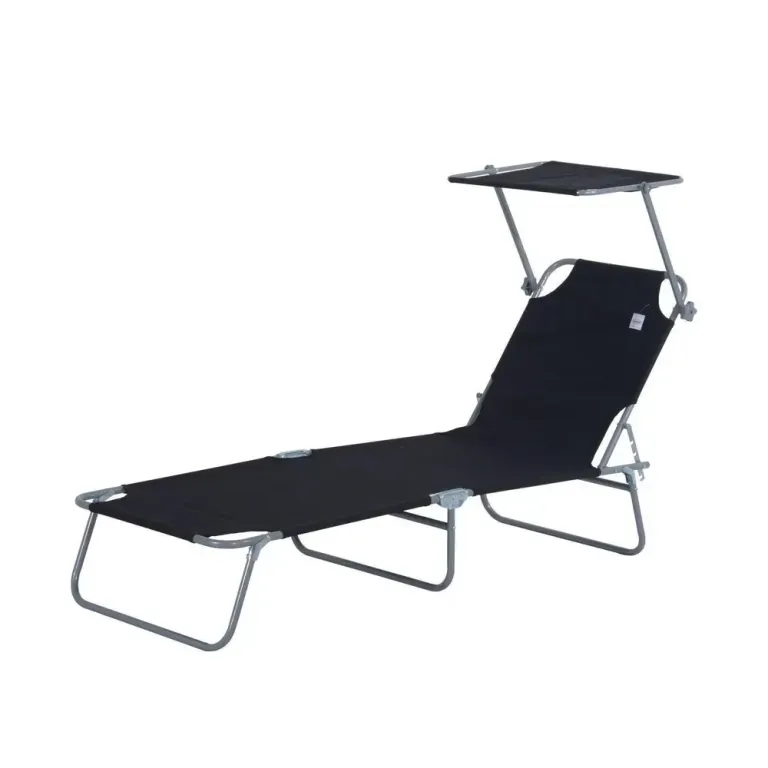 Solstol Svart Metall och Tyg 187 x 58 x 36 cm