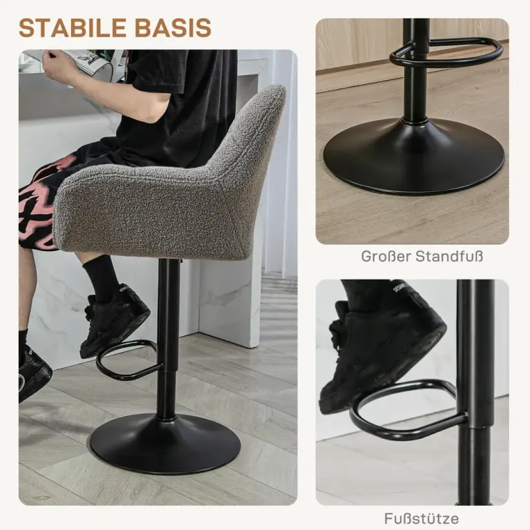Set 2 Barstolar Retrodesign Höjdjusterbar Fleece, Grå Pack Sänkbara