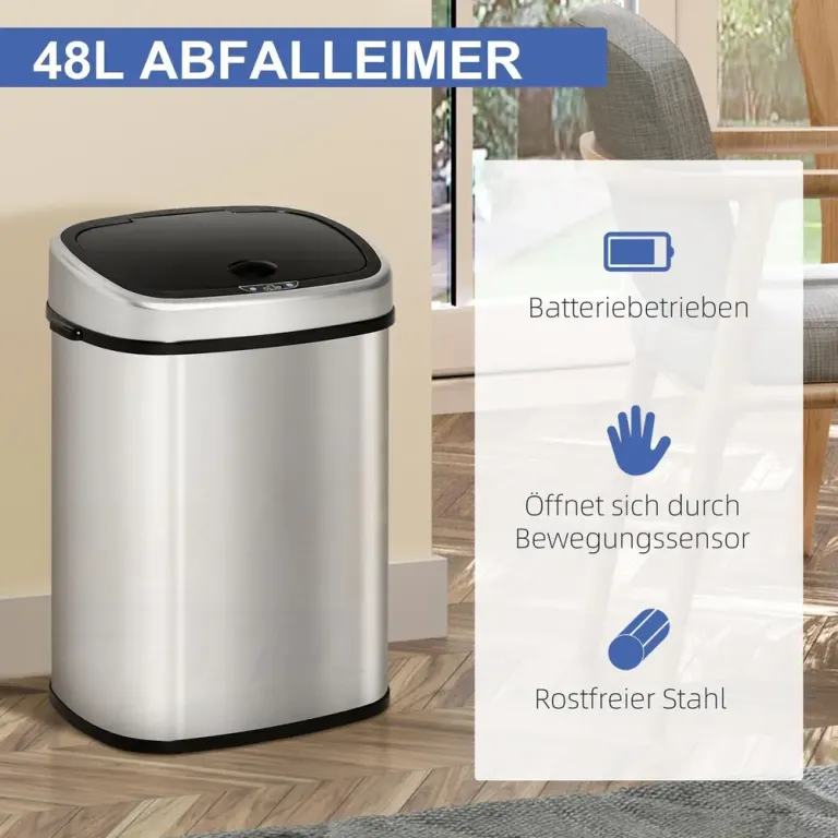 Sopkärl 48 l Kökssoptunna med IR-Sensor Automatisk Rostfritt Stål
