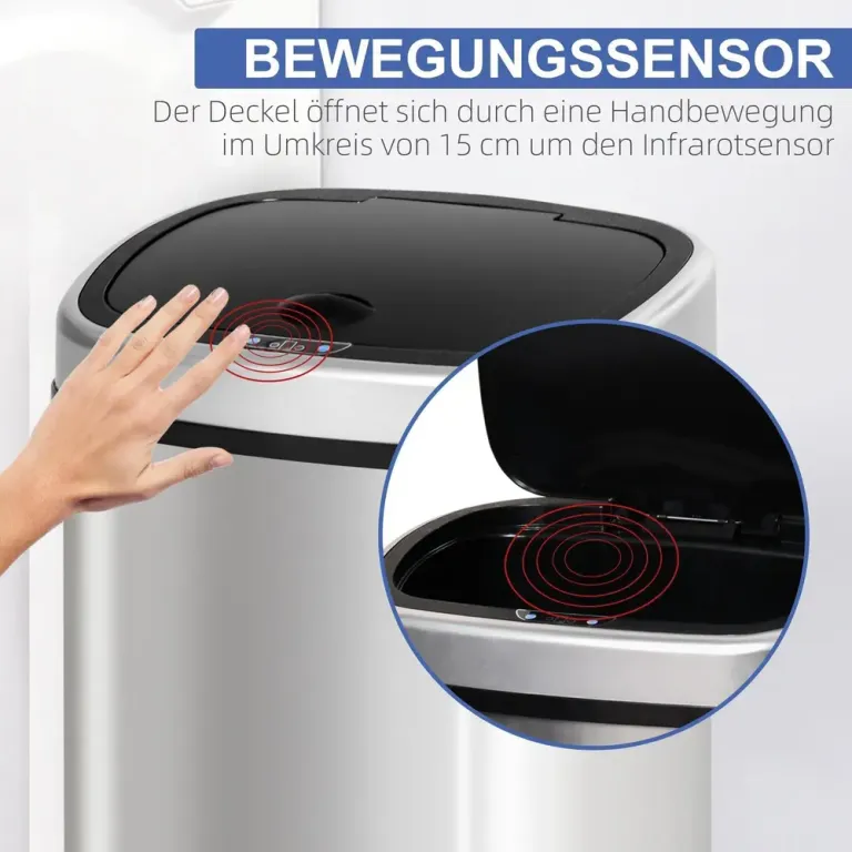 Automatisk Soptunna med Rörelsesensor 58 l, Rostfritt Stål