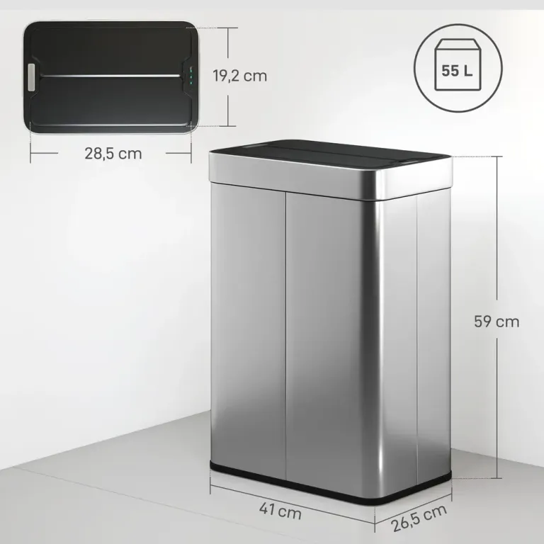 Soptunna med Sensor Silver Rostfritt Stål Automatisk