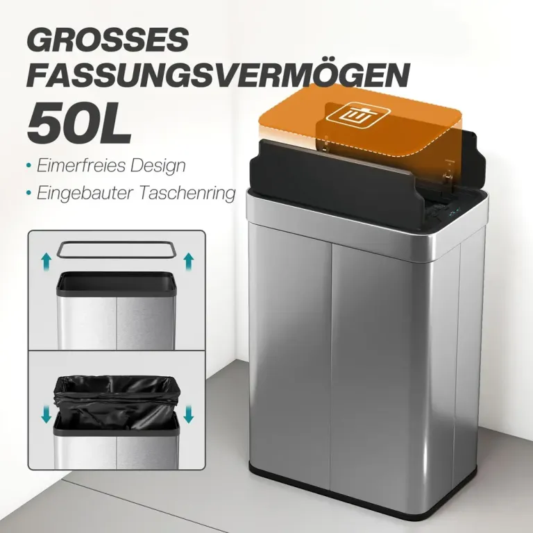 Soptunna med Sensor Silver Rostfritt Stål Automatisk