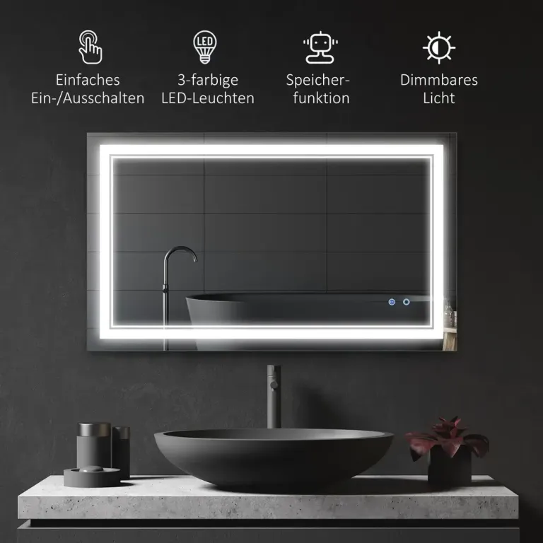 LED-Badrumsspegel med Belysning och Touchknapp, Silver