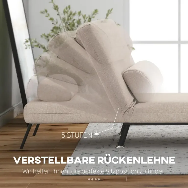 Sovstol Bäddfåtölj Beige av Linnelook och Metall Hopfällbar Ryggstöd