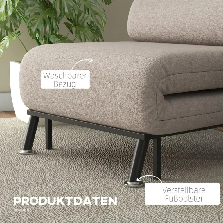 Sovstol Bäddfåtölj Beige av Linnelook och Metall Hopfällbar Ryggstöd