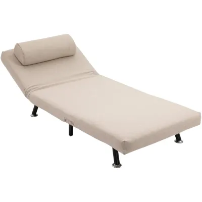Sovstol Bäddfåtölj Beige av Linnelook och Metall Hopfällbar Ryggstöd