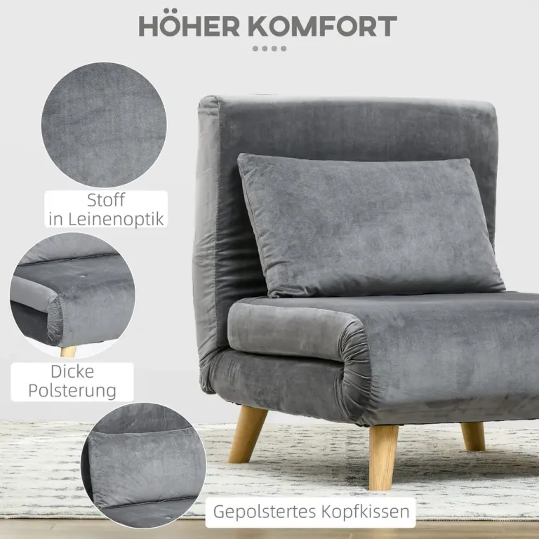 Sovstol Hopfällbar Stol Grå av Tyg med Sammetslook Fåtölj Gästsäng