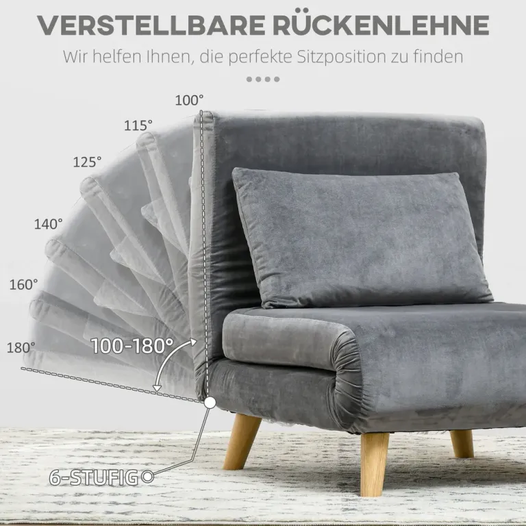 Sovstol Hopfällbar Stol Grå av Tyg med Sammetslook Fåtölj Gästsäng
