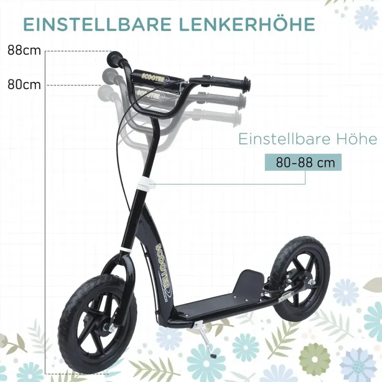 Sparkcykel 12 Tums Hjul Skoter med Handbroms och Stöd Bakbroms