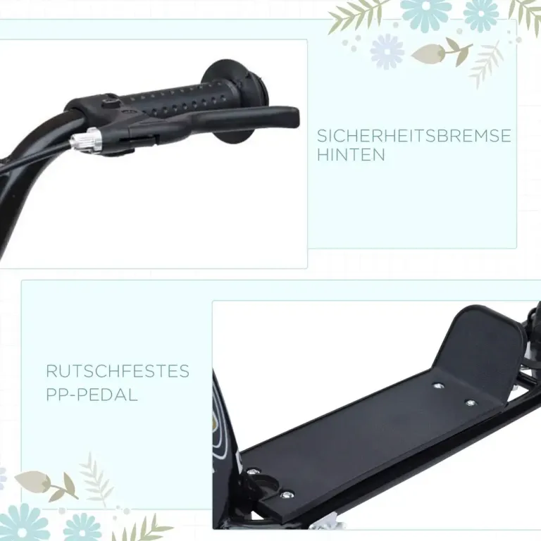 Sparkcykel 12 Tums Hjul Skoter med Handbroms och Stöd Bakbroms