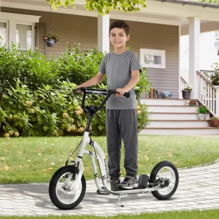 Sparkcykel för Barn med 12-Tums Lufthjul, Vit Skoter Luftgummi Däck