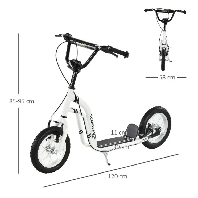 Sparkcykel för Barn med 12-Tums Lufthjul, Vit Skoter Luftgummi Däck