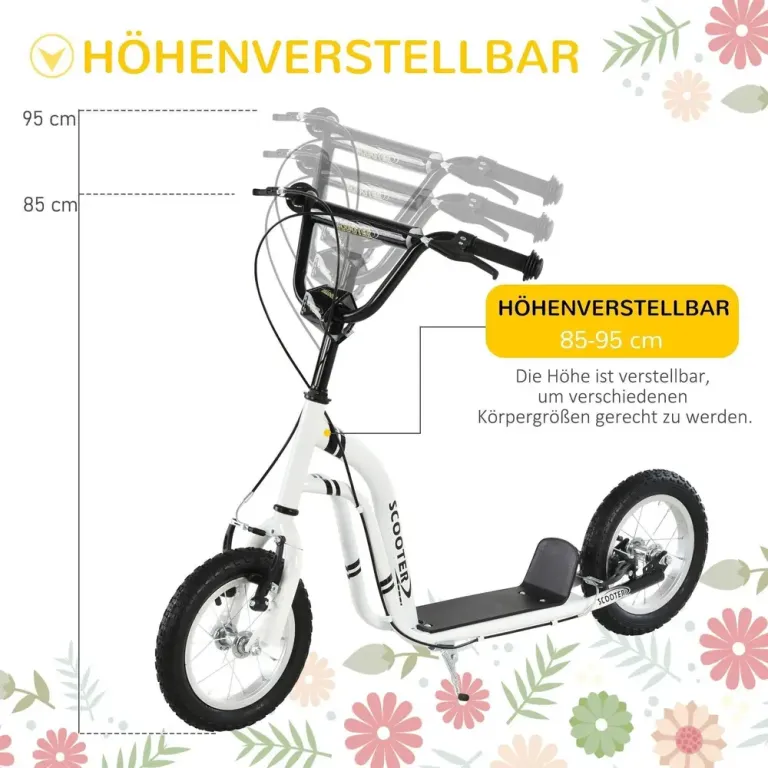 Sparkcykel för Barn med 12-Tums Lufthjul, Vit Skoter Luftgummi Däck