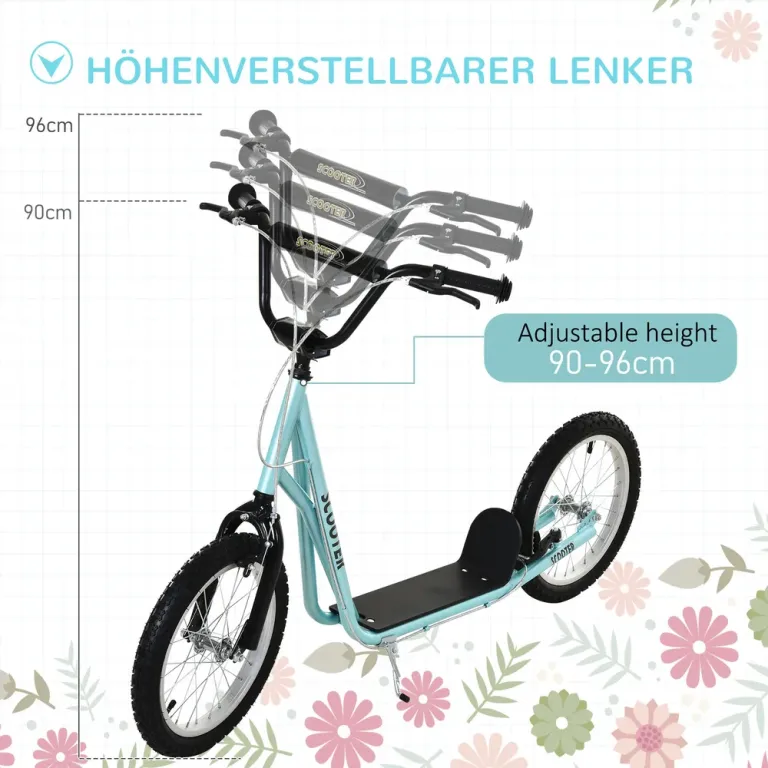 Sparkcykel för Barn med Broms, Ljusblå Skoter Luftgummi Däck