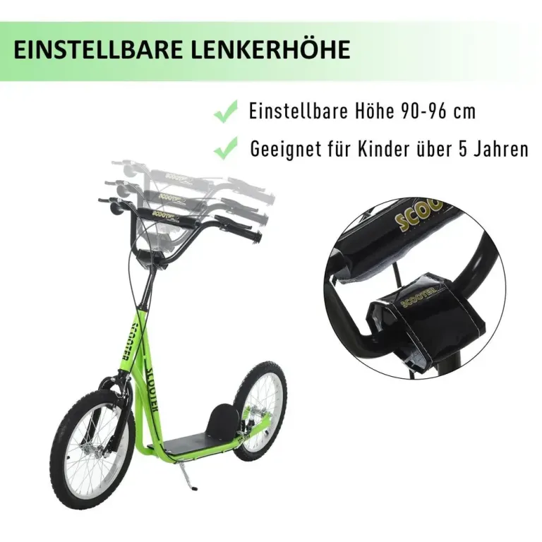 Sparkcykel för Barn med Handbroms, Grön Luftgummidäck
