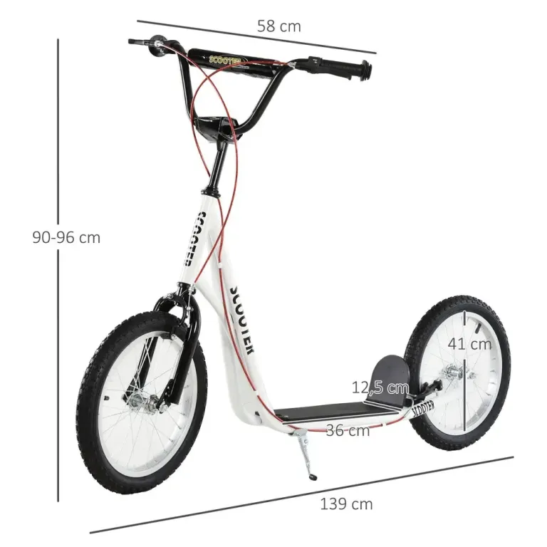 Sparkcykel för Barn med Handbroms, Vit Skoter Luftgummi Däck