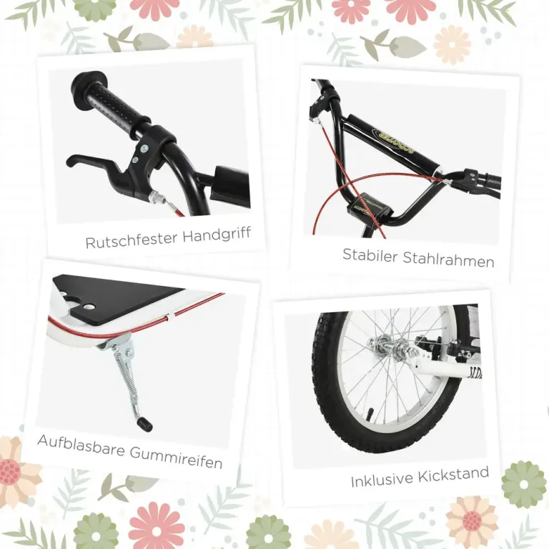 Sparkcykel för Barn med Handbroms, Vit Skoter Luftgummi Däck