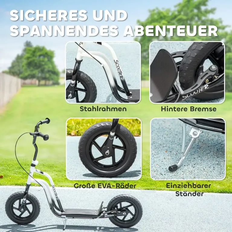 Sparkcykel för Barn med Handbroms, Vit Hjul Höjdjusterbart Styre
