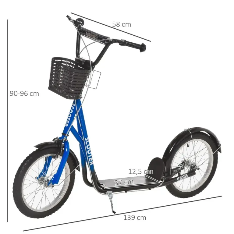 Sparkcykel för Barn med Korg och Broms Blå Skoter Luftgummi Däck