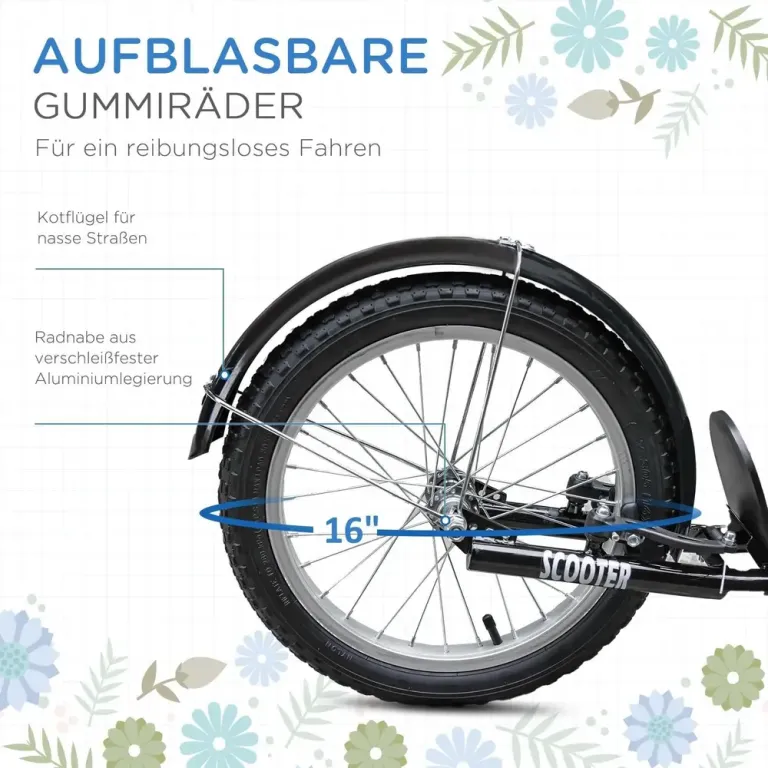 Sparkcykel för Barn med Korg och Broms Blå Skoter Luftgummi Däck