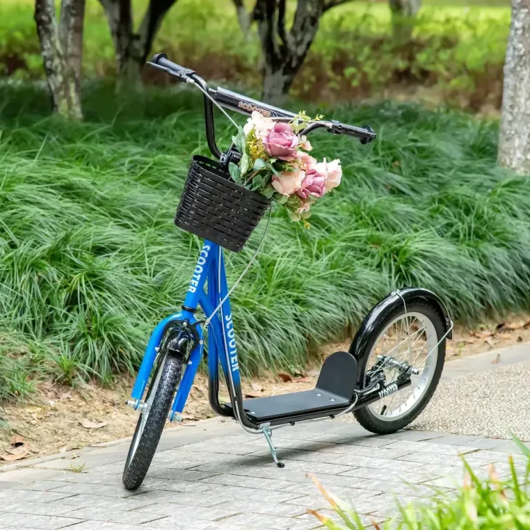 Sparkcykel för Barn med Korg och Broms Blå Skoter Luftgummi Däck