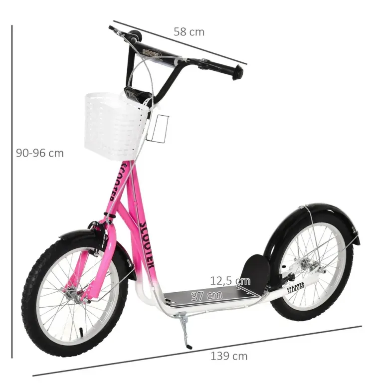 Sparkcykel för Barn med Korg och Broms Rosa Skoter Luftgummi Däck