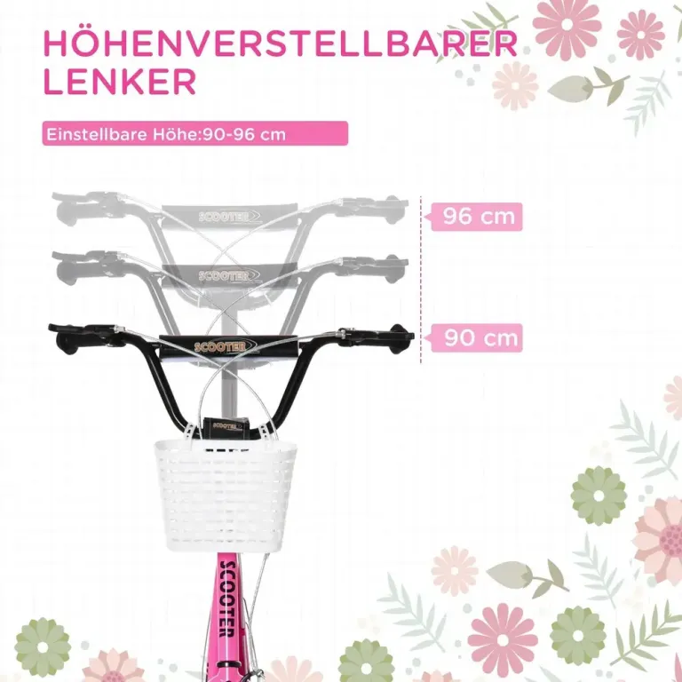 Sparkcykel för Barn med Korg och Broms Rosa Skoter Luftgummi Däck