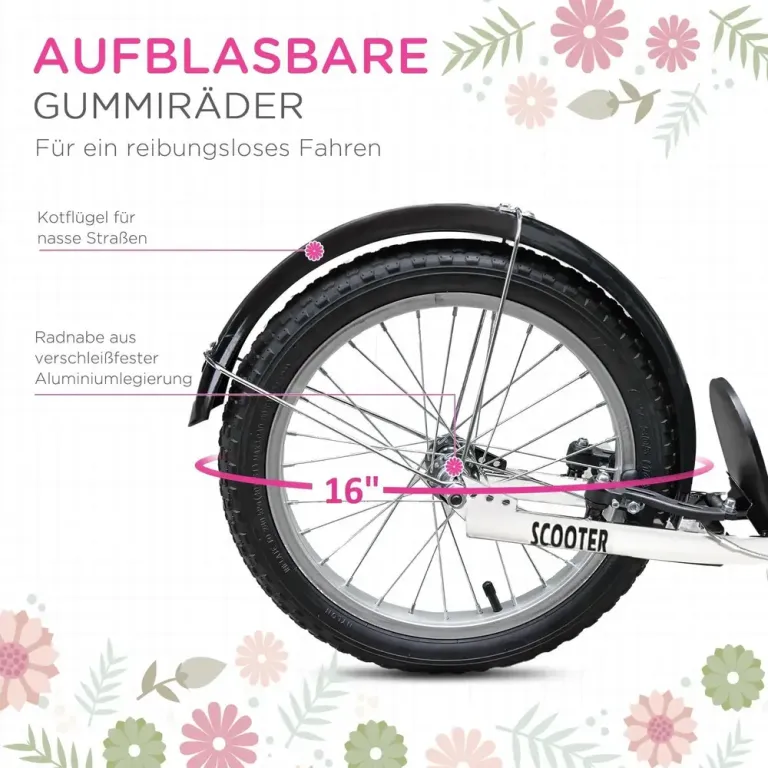 Sparkcykel för Barn med Korg och Broms Rosa Skoter Luftgummi Däck
