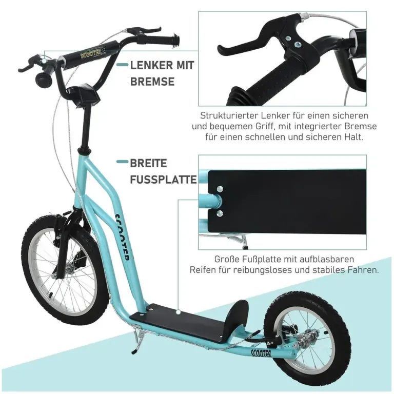 Sparkcykel för Barn med Lufthjul, Blå Skoter Luftgummi Däck