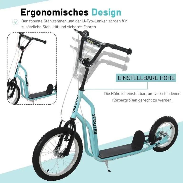 Sparkcykel för Barn med Lufthjul, Blå Skoter Luftgummi Däck