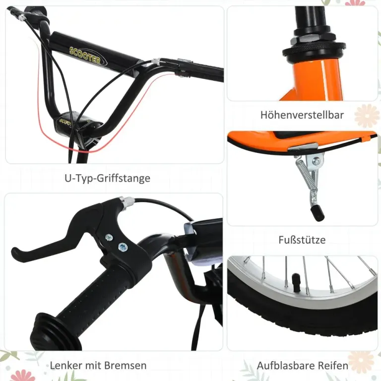 Sparkcykel för Barn med Lufthjul, Orange Skoter Luftgummi Däck