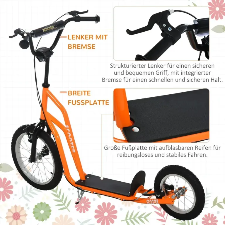 Sparkcykel för Barn med Lufthjul, Orange Skoter Luftgummi Däck