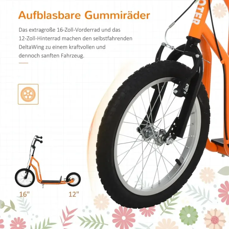 Sparkcykel för Barn med Lufthjul, Orange Skoter Luftgummi Däck