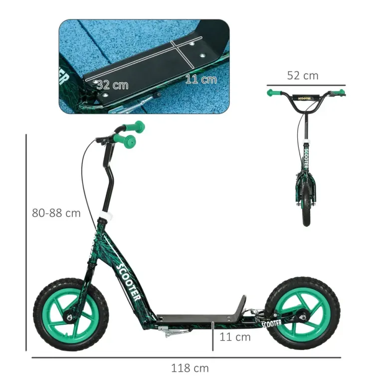 Sparkcykel för Barn med Styre och Broms för Lek och Motion Grön Höjd