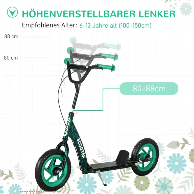 Sparkcykel för Barn med Styre och Broms för Lek och Motion Grön Höjd