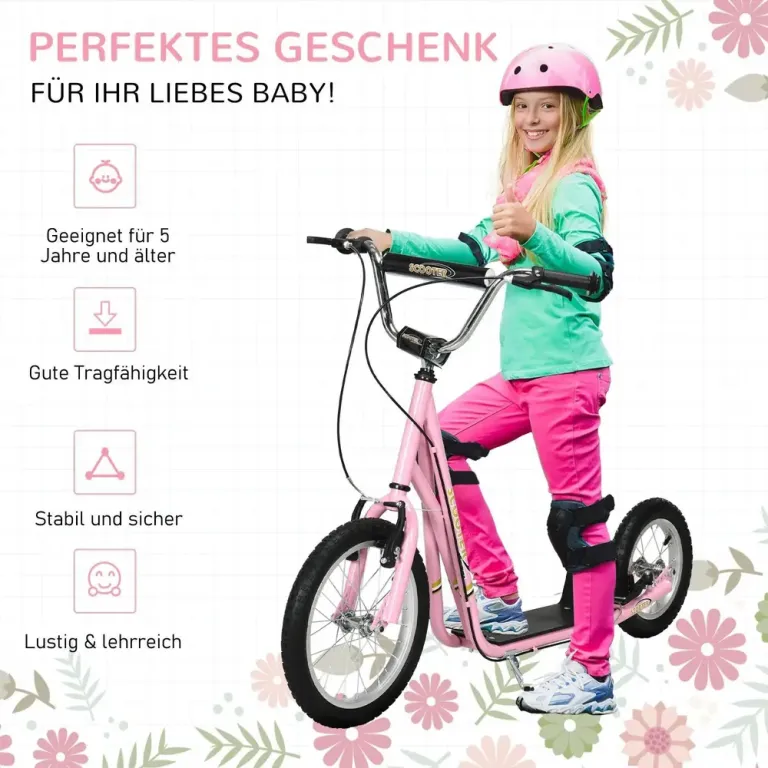 Sparkcykel med Handbroms 16 Tum -100 cm Skoter Luftgummi Däck Tums