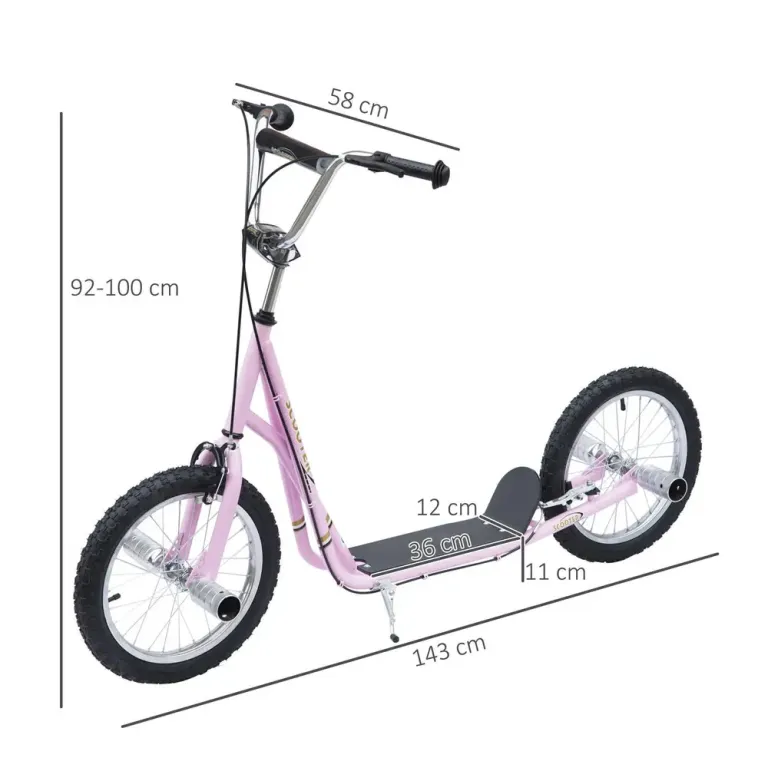 Sparkcykel med Luftdäck 16 Tum Skoter för Barn Luftgummi Rosa