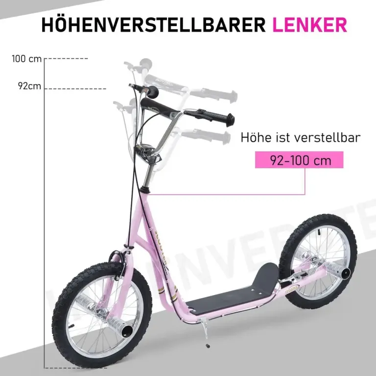 Sparkcykel med Luftdäck 16 Tum Skoter för Barn Luftgummi Rosa