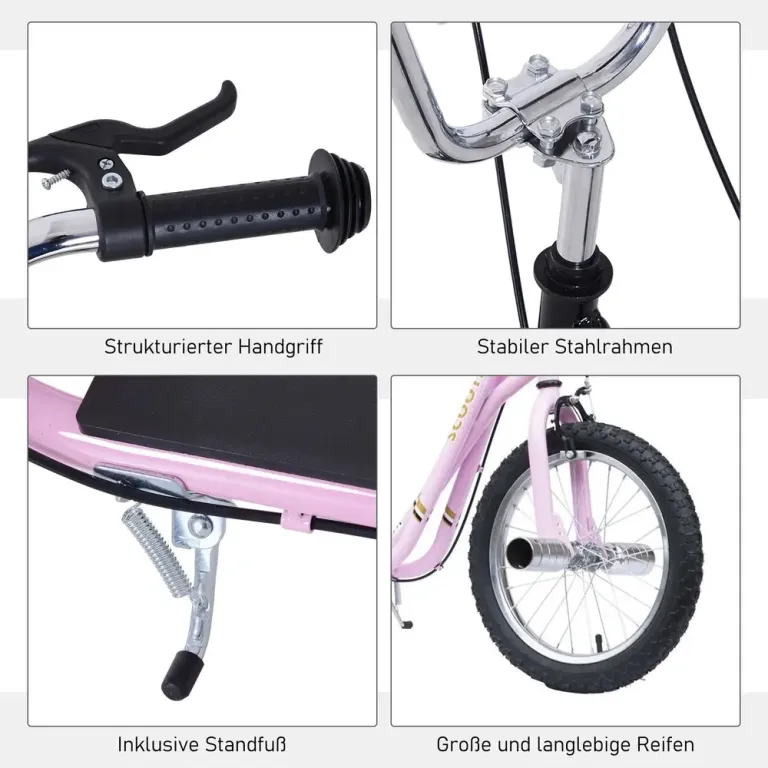 Sparkcykel med Luftdäck 16 Tum Skoter för Barn Luftgummi Rosa