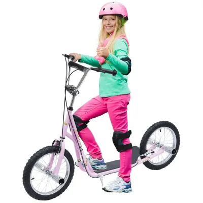 Sparkcykel med Luftdäck 16 Tum Skoter för Barn Luftgummi Rosa