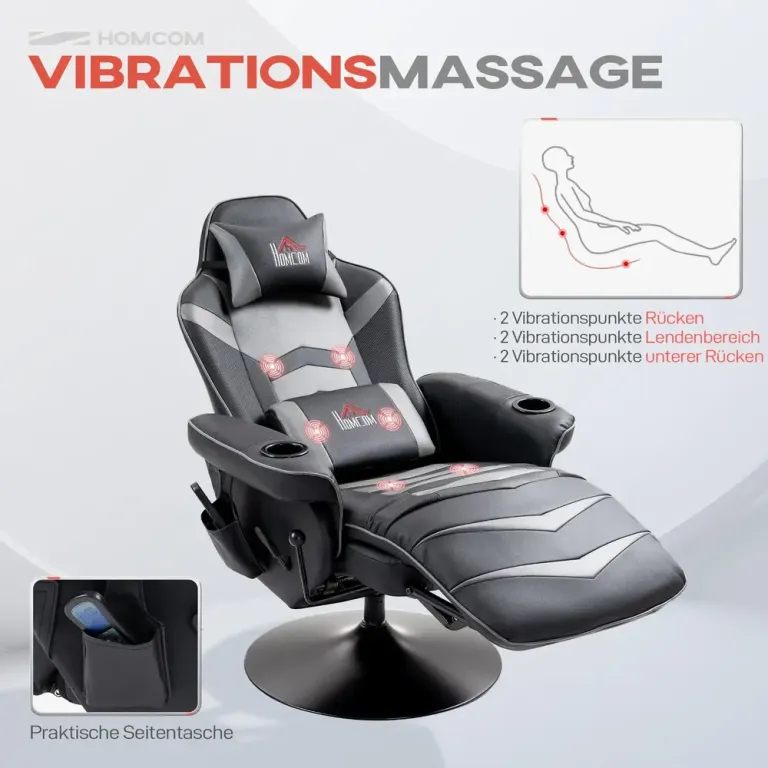 Gamingstol med Massage & Fotstöd Grå Fåtölj Massagefunktion