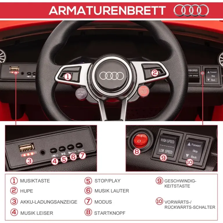 Sportig Elbil för Barn med Fjärrkontroll Audi Roadster