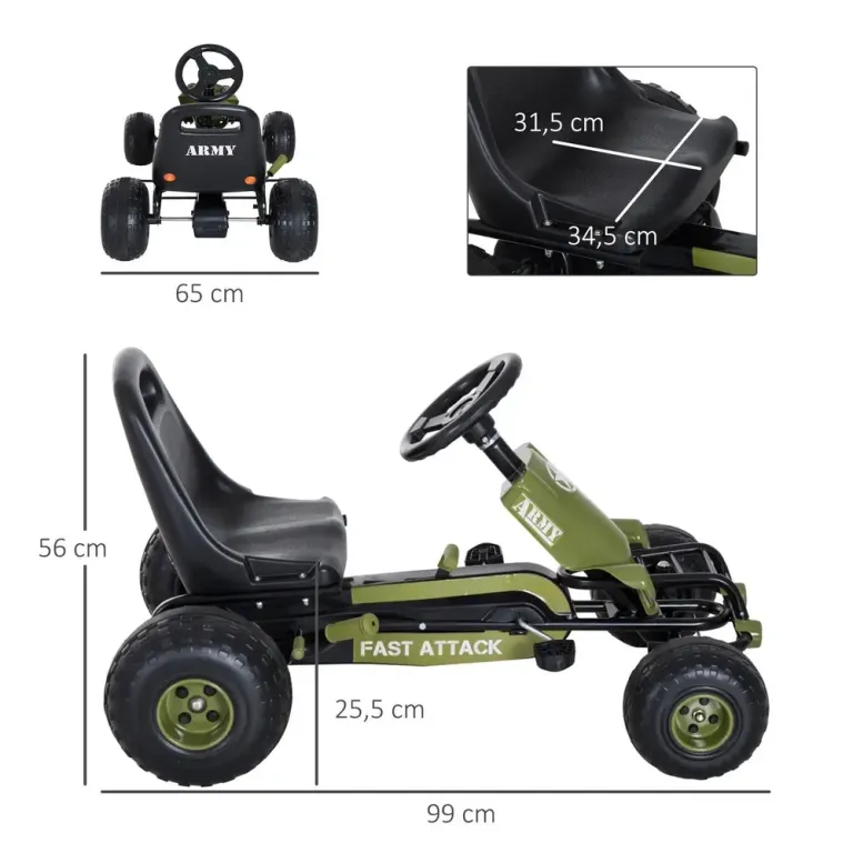 Sportig Gokart Trampbil med Handbroms Grön