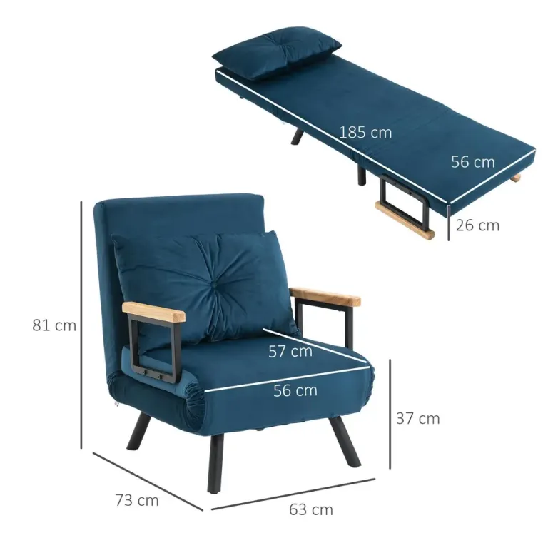 Bäddsoffa Relaxstol Blå av Sammet Bäddfåtölj